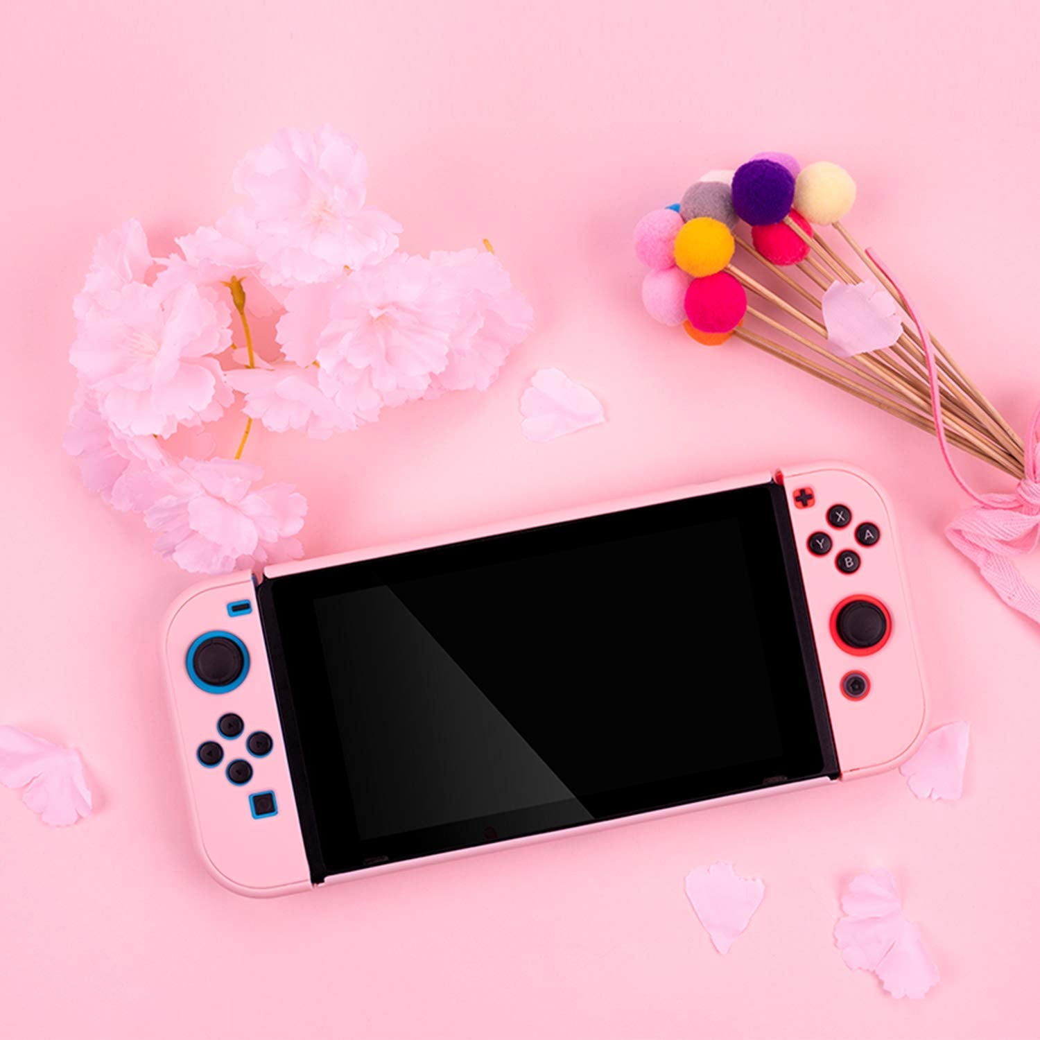 Switch Protective Case Slim Cover Case for Switch and Joy Con - Shock-Absorption and Anti-Scratch (Sakura Pink)